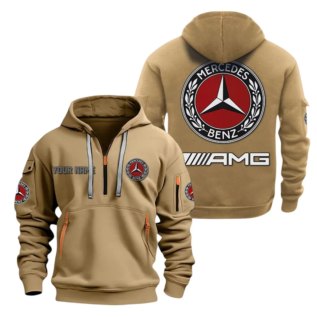 Mercedes AMG Half Zip Hoodie For Men, Gift For Mercedes AMG Lovers CAR20022125709 - Khaki