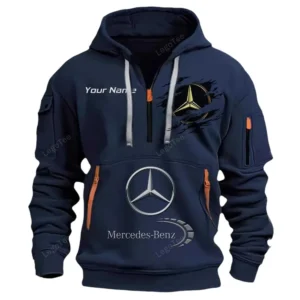 Mercedes Benz Half Zip Hoodie CAR113021425780, Best Gift for Him, Husband, Boyfriend - Marineblau