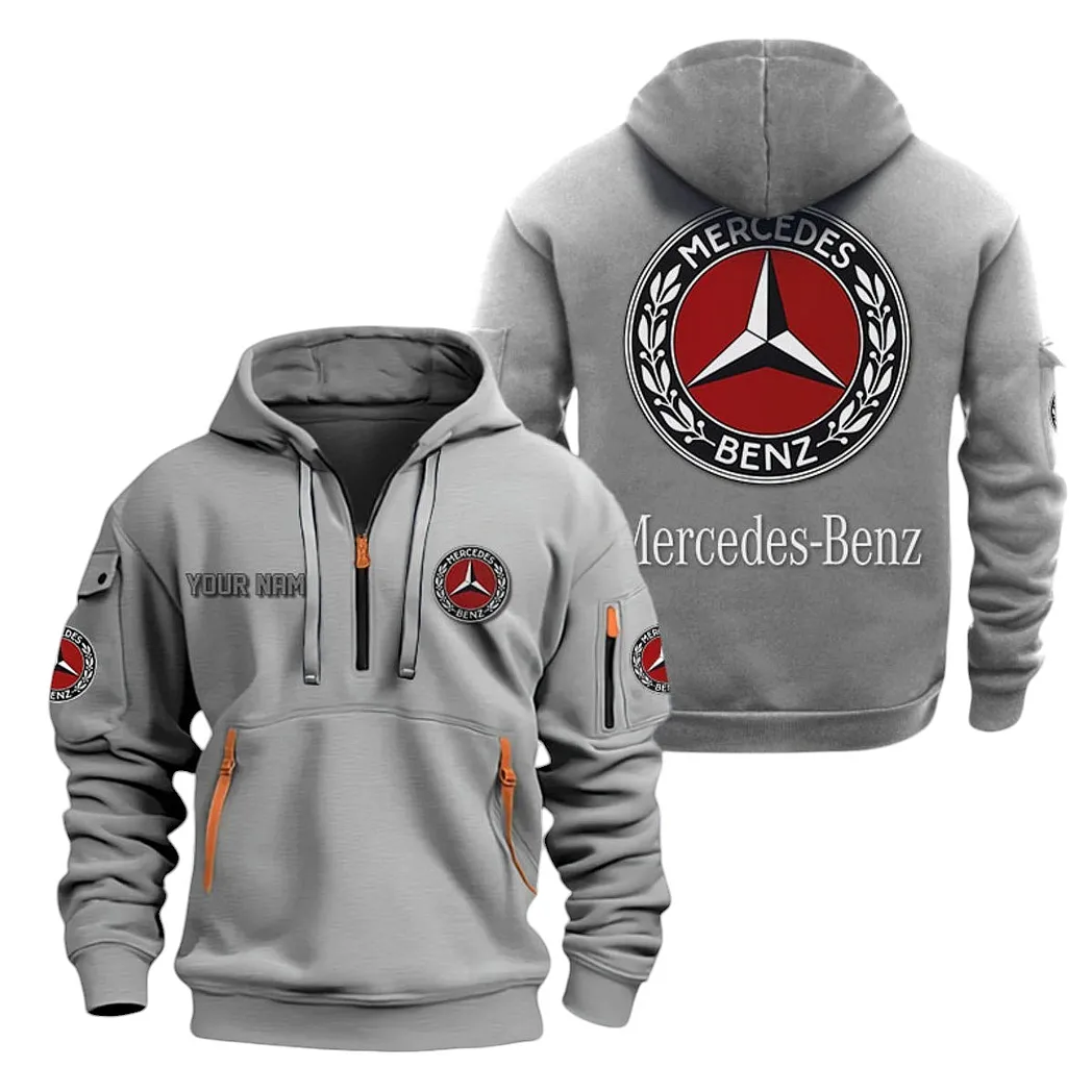 Mercedes Benz Half Zip Hoodie For Men, Gift For Mercedes Benz Lovers CAR20022125668 - Grau