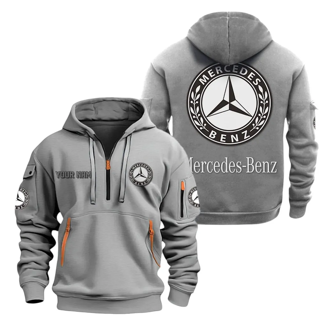 Mercedes Benz Half Zip Hoodie For Men, Gift For Mercedes Benz Lovers CAR20022125683 - Grau
