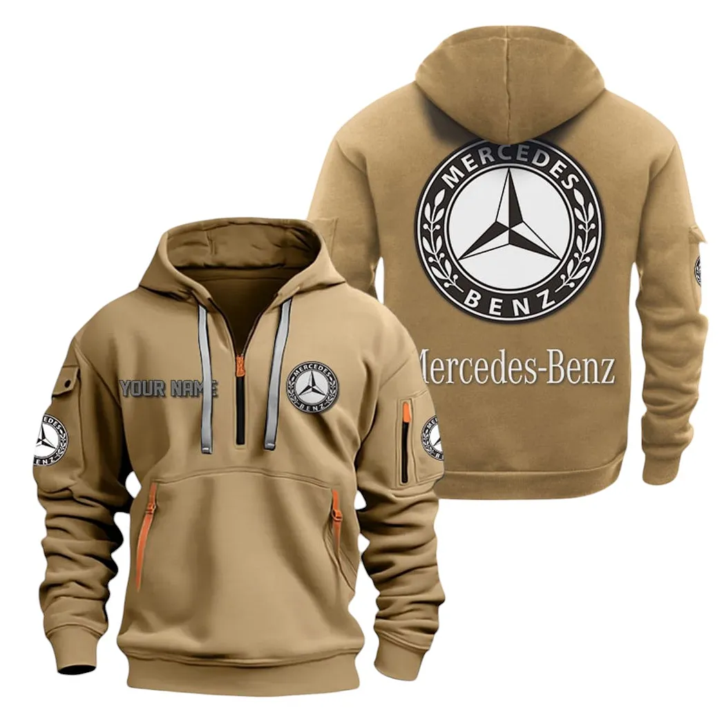 Mercedes Benz Half Zip Hoodie For Men, Gift For Mercedes Benz Lovers CAR20022125683 - Khaki