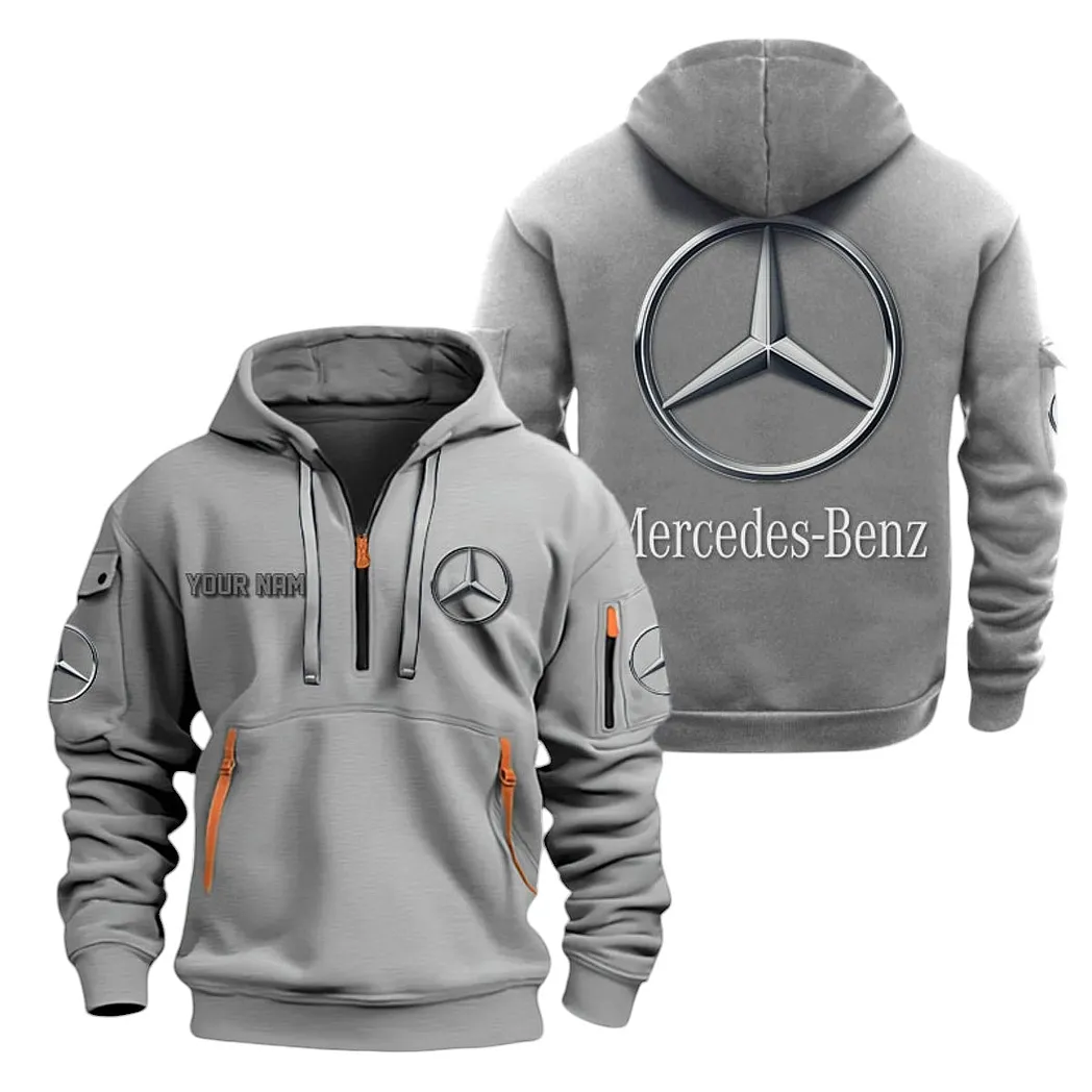 Mercedes Benz Half Zip Hoodie For Men, Gift For Mercedes Benz Lovers CAR20022125684 - Grau