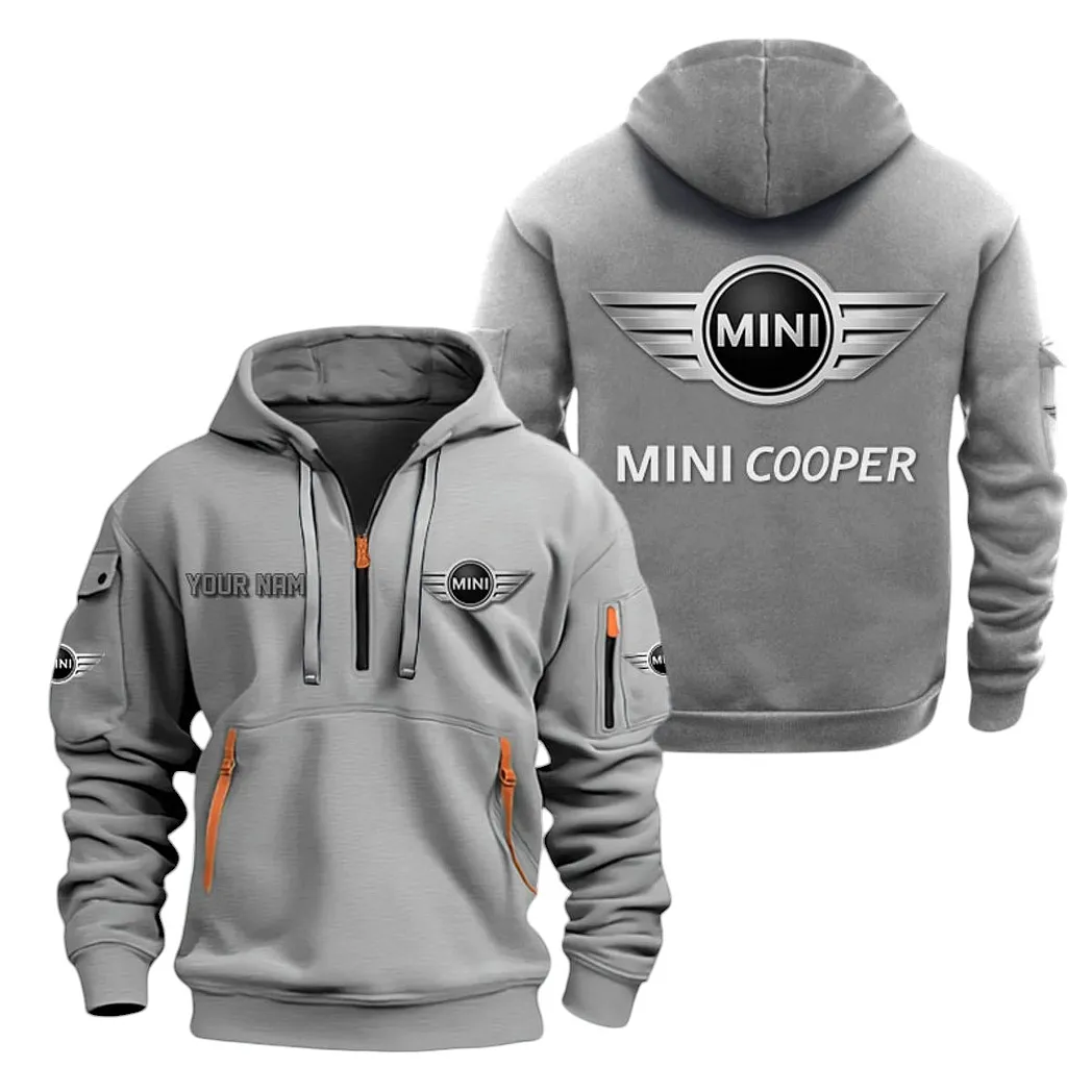 Mini Cooper Half Zip Hoodie For Men, Gift For Mini Cooper Lovers CAR20022125703 - Grau