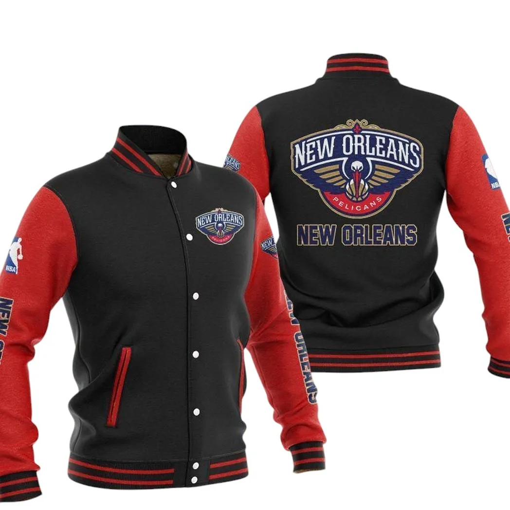 New Orleans Pelicans Jacke Vintage Baseballjacke, Geschenk für Fan New Orleans Pelicans -Red Schwarz NBA82210125030