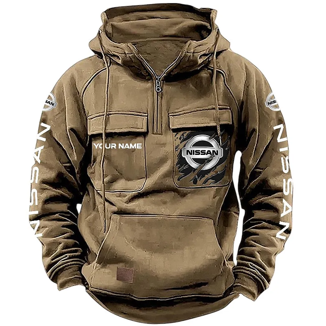 Nissan Hoodie Reißverschluss Taktischer, All-Over-Print-Hoodie Nissan CAR164022425162 - Khaki