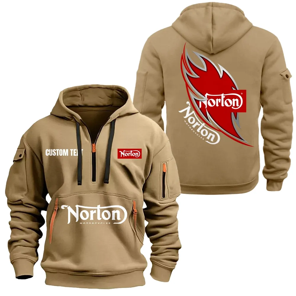 Norton Motorcycle Hoodie Reißverschluss CAR1701112154, CAR Kapuzenpullover mit Allover-Druck - Khaki