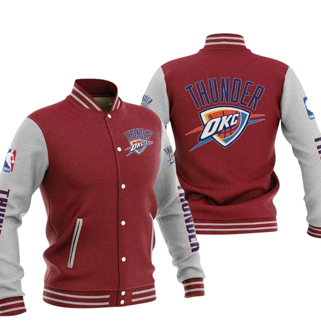 Oklahoma City Thunder Jacke Vintage Baseballjacke, Geschenk für Fan Oklahoma City Thunder -Dunkelrot NBA82210125032
