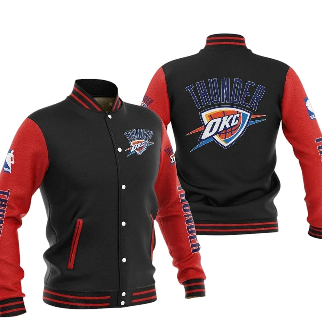 Oklahoma City Thunder Jacke Vintage Baseballjacke, Geschenk für Fan Oklahoma City Thunder -Red Schwarz NBA82210125032