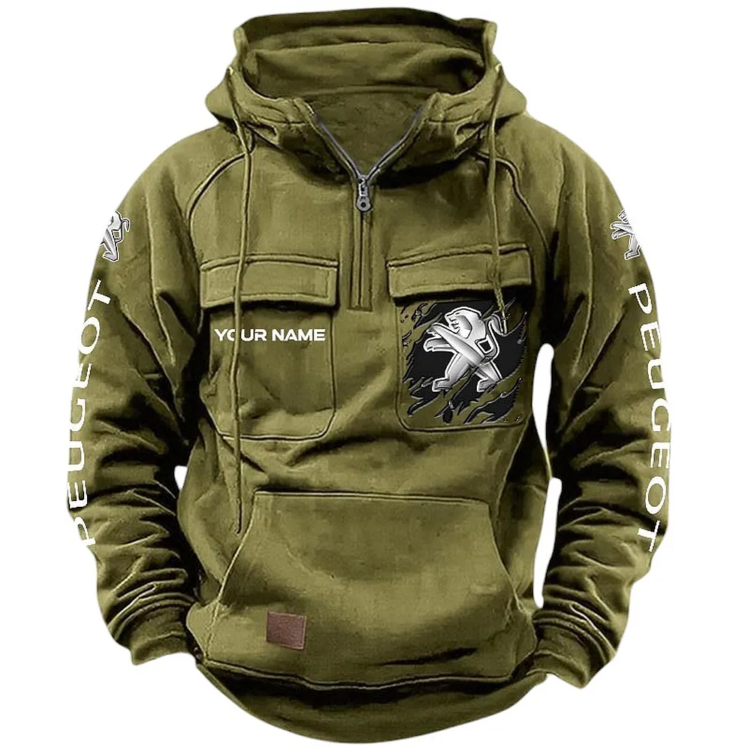 Peugeot Hoodie Reißverschluss Taktischer, All-Over-Print-Hoodie Peugeot CAR164022425157 - Olivgrün