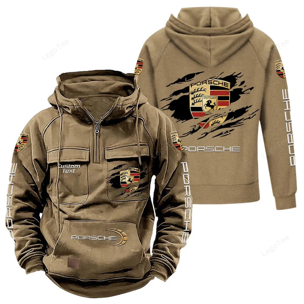 Porsche Hoodie Reißverschluss Taktischer, All-Over-Print-Hoodie Porsche - Khaki CAR122021425002-4