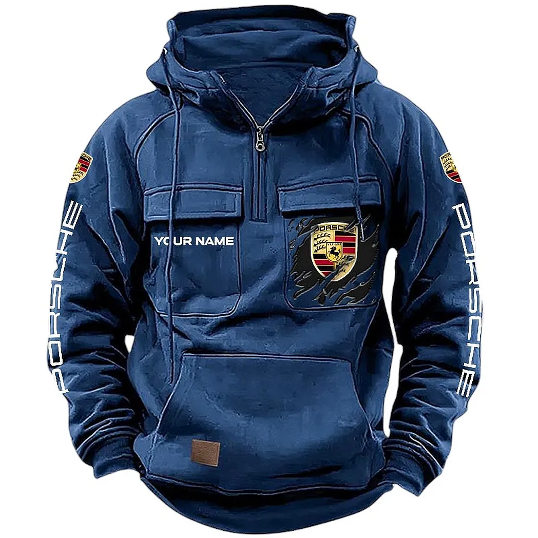 Porsche Hoodie Reißverschluss Taktischer, All-Over-Print-Hoodie Porsche CAR164022425190 - Dunkelblau