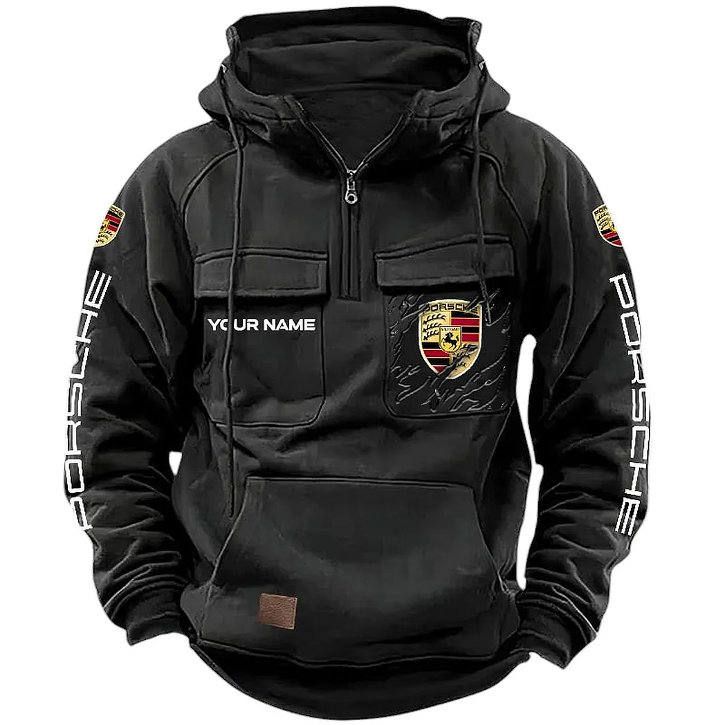 Porsche Hoodie Reißverschluss Taktischer, All-Over-Print-Hoodie Porsche CAR164022425190 - Schwarz