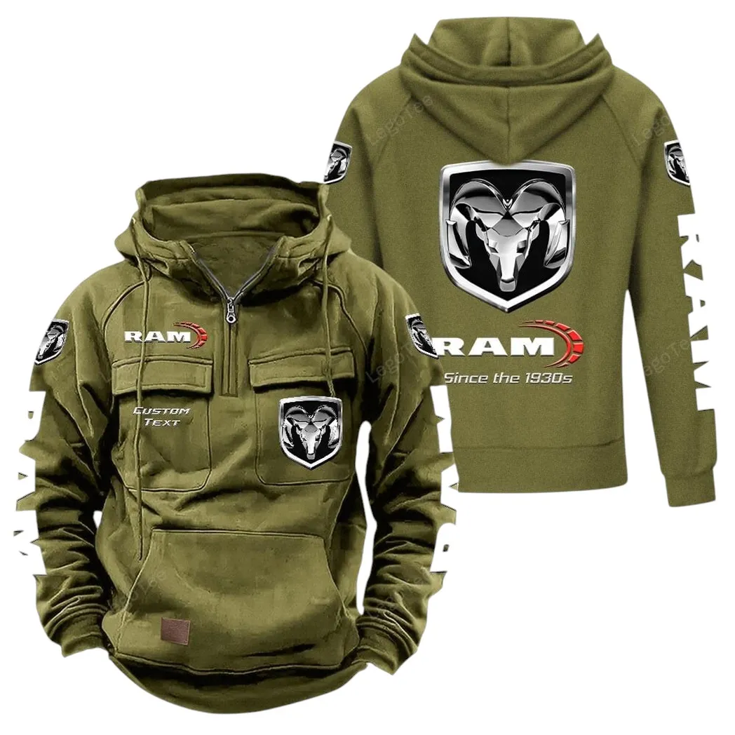 Ram Truck Hoodie Reißverschluss Taktischer, All-Over-Print-Hoodie Ram Truck - Olivgrün CAR96021425674-1