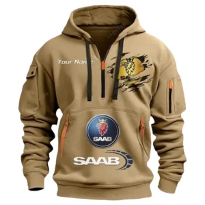 Saab Half Zip Hoodie CAR113021425829, Best Gift for Him, Husband, Boyfriend - Khaki