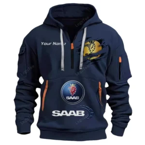 Saab Half Zip Hoodie CAR113021425829, Best Gift for Him, Husband, Boyfriend - Marineblau