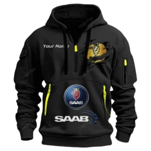 Saab Half Zip Hoodie CAR113021425829, Best Gift for Him, Husband, Boyfriend - Schwarz
