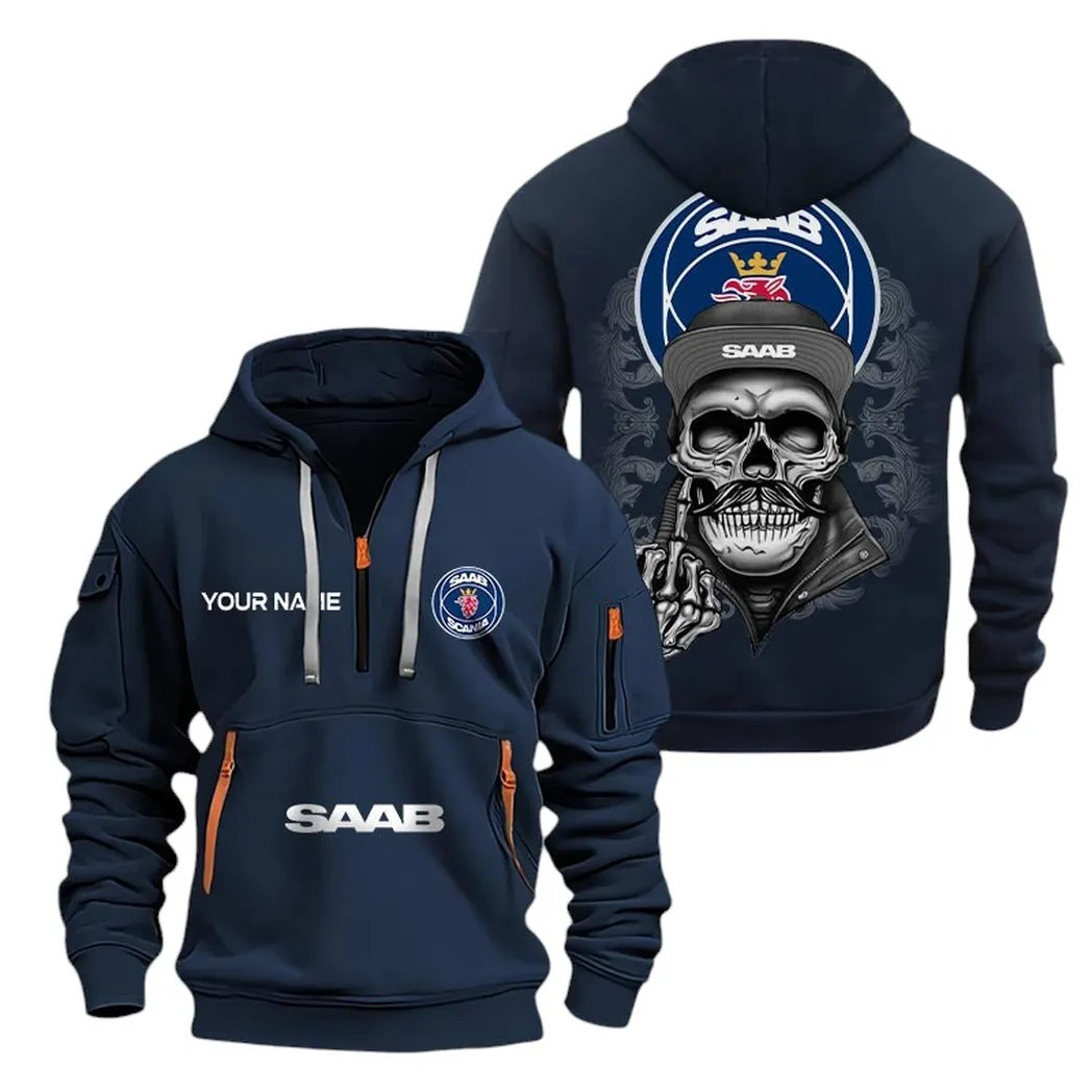 saab half zip hoodie for men gift for saab fan car166022625157 marineblau