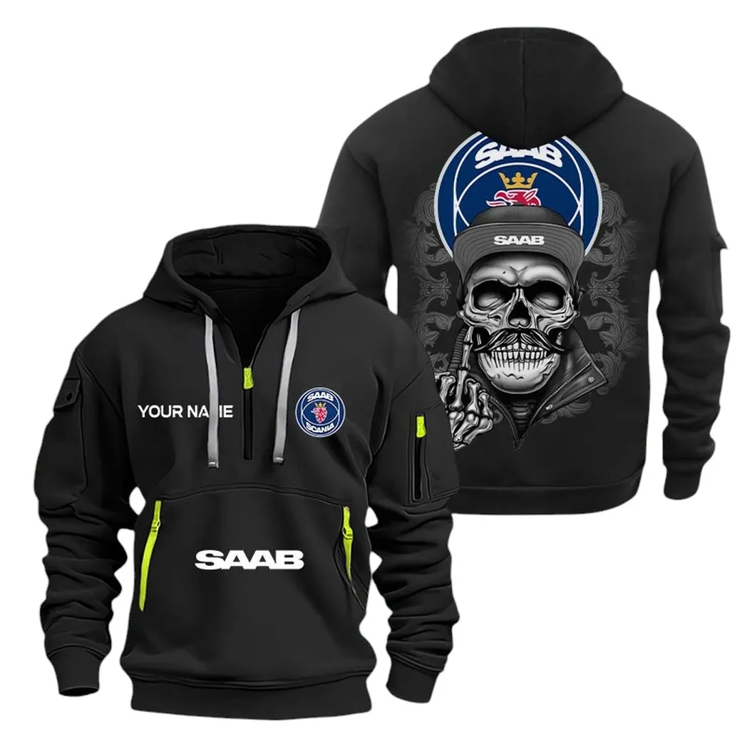 Saab Half Zip Hoodie For Men, Gift For Saab Fan CAR166022625157 - Schwarz