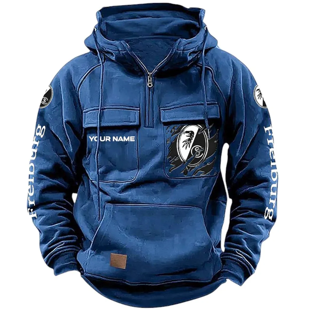SC Freiburg Hoodie Taktischer, All-Over-Print-Taktik-Hoodie mit Viertelreißverschluss - Dunkelblau SPO1616009-3