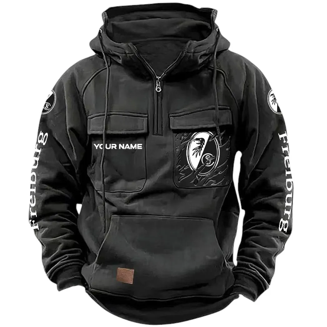 SC Freiburg Hoodie Taktischer, All-Over-Print-Taktik-Hoodie mit Viertelreißverschluss - Schwarz SPO1616009-2