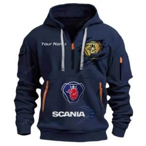 Scania Half Zip Hoodie CAR113021425836, Best Gift for Him, Husband, Boyfriend - Marineblau