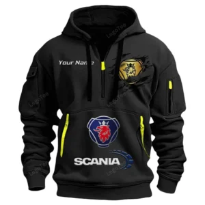 Scania Half Zip Hoodie CAR113021425836, Best Gift for Him, Husband, Boyfriend - Schwarz