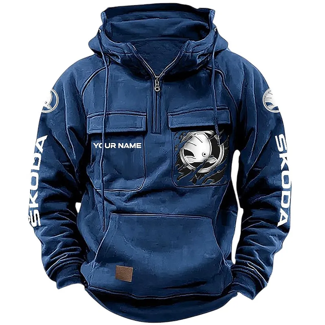 Skoda Hoodie Reißverschluss Taktischer, All-Over-Print-Hoodie Skoda CAR164022425160 - Dunkelblau