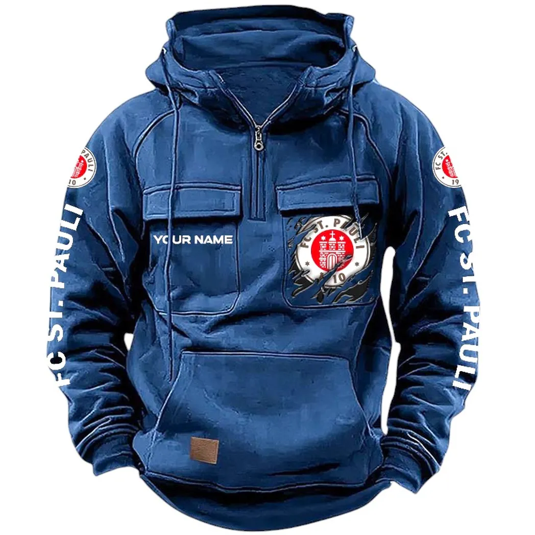 St. Pauli Hoodie Taktischer, All-Over-Print-Taktik-Hoodie mit Viertelreißverschluss - Dunkelblau SPO1616010-3
