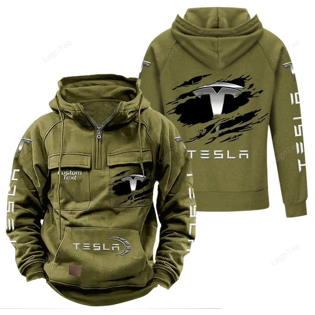 Tesla Hoodie Reißverschluss Taktischer, All-Over-Print-Hoodie Tesla - Olivgrün CAR122021425051-1