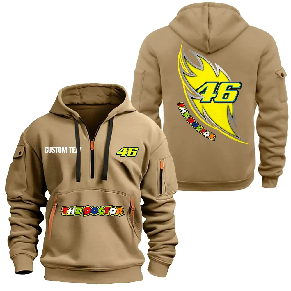 Valentino Rossi 46 Hoodie Reißverschluss CAR1701112205, CAR Kapuzenpullover mit Allover-Druck - Khaki