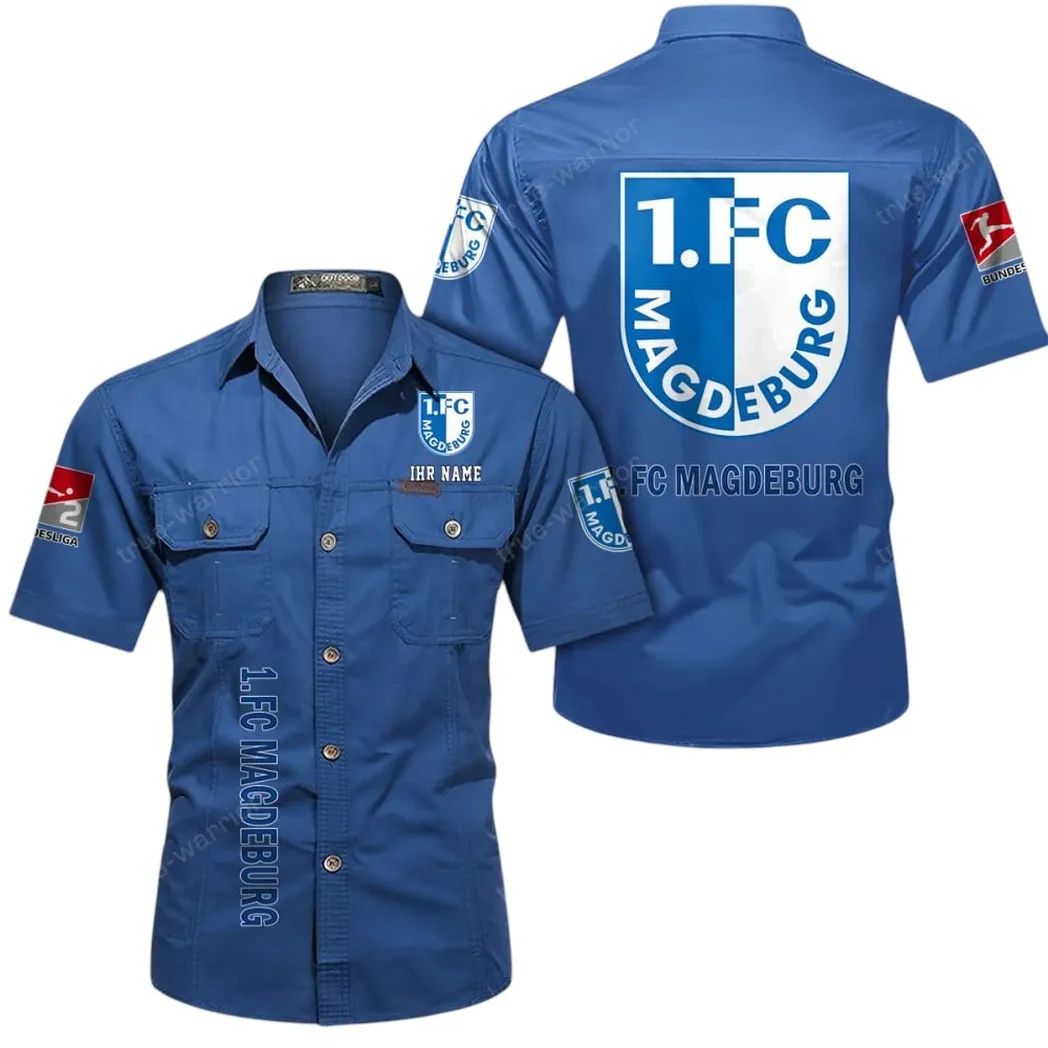 1. FC Magdeburg Hemd mit kurzen Ärmeln, All-Over-Print Kurzarmhemd BDE11052625272 - Cowboyblau