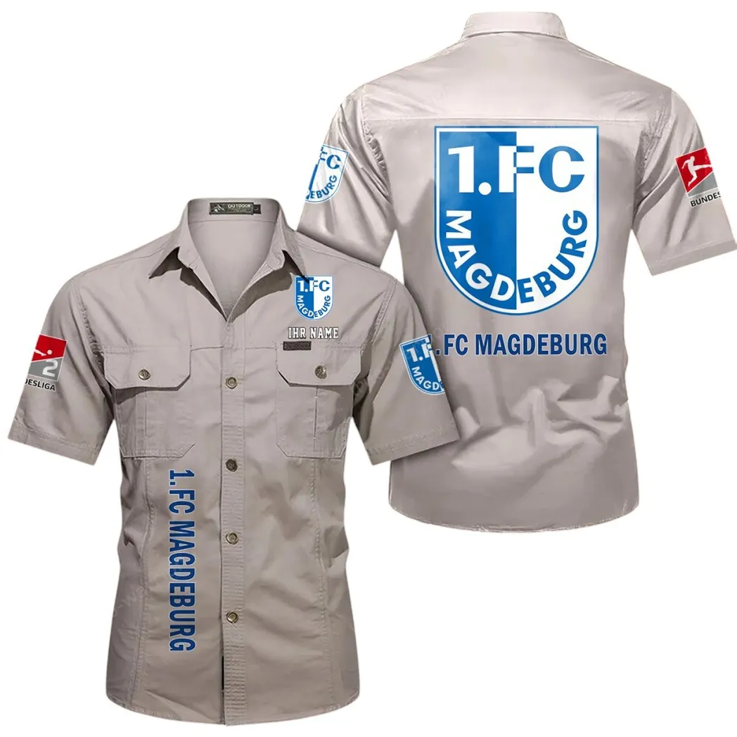 1. FC Magdeburg Hemd mit kurzen Ärmeln, All-Over-Print Kurzarmhemd BDE11052625272 - Beige