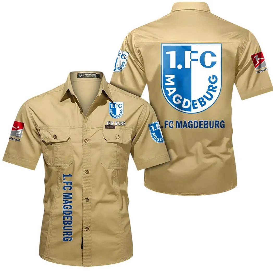 1. FC Magdeburg Hemd mit kurzen Ärmeln, All-Over-Print Kurzarmhemd BDE11052625272 - Khaki