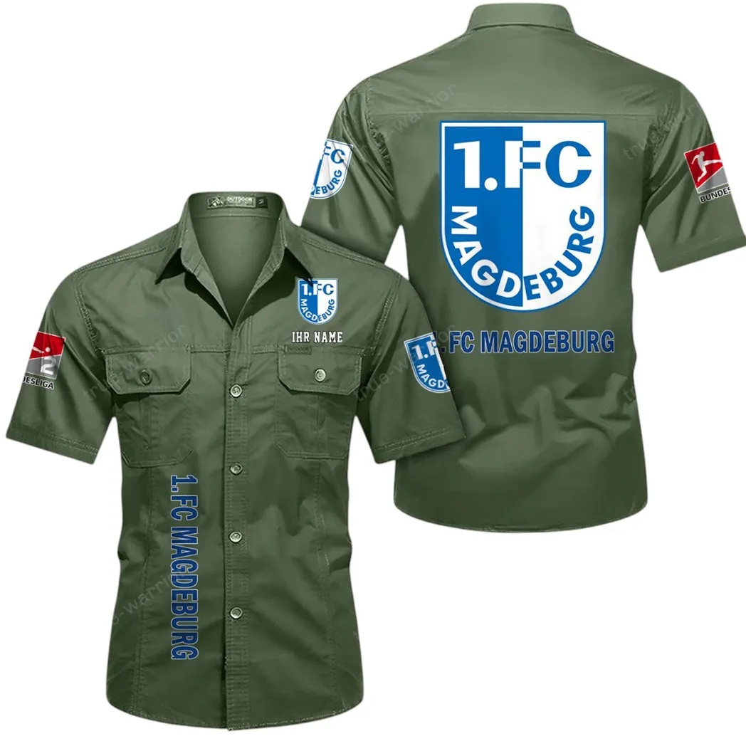 1. FC Magdeburg Hemd mit kurzen Ärmeln, All-Over-Print Kurzarmhemd BDE11052625272 - Olivgrün