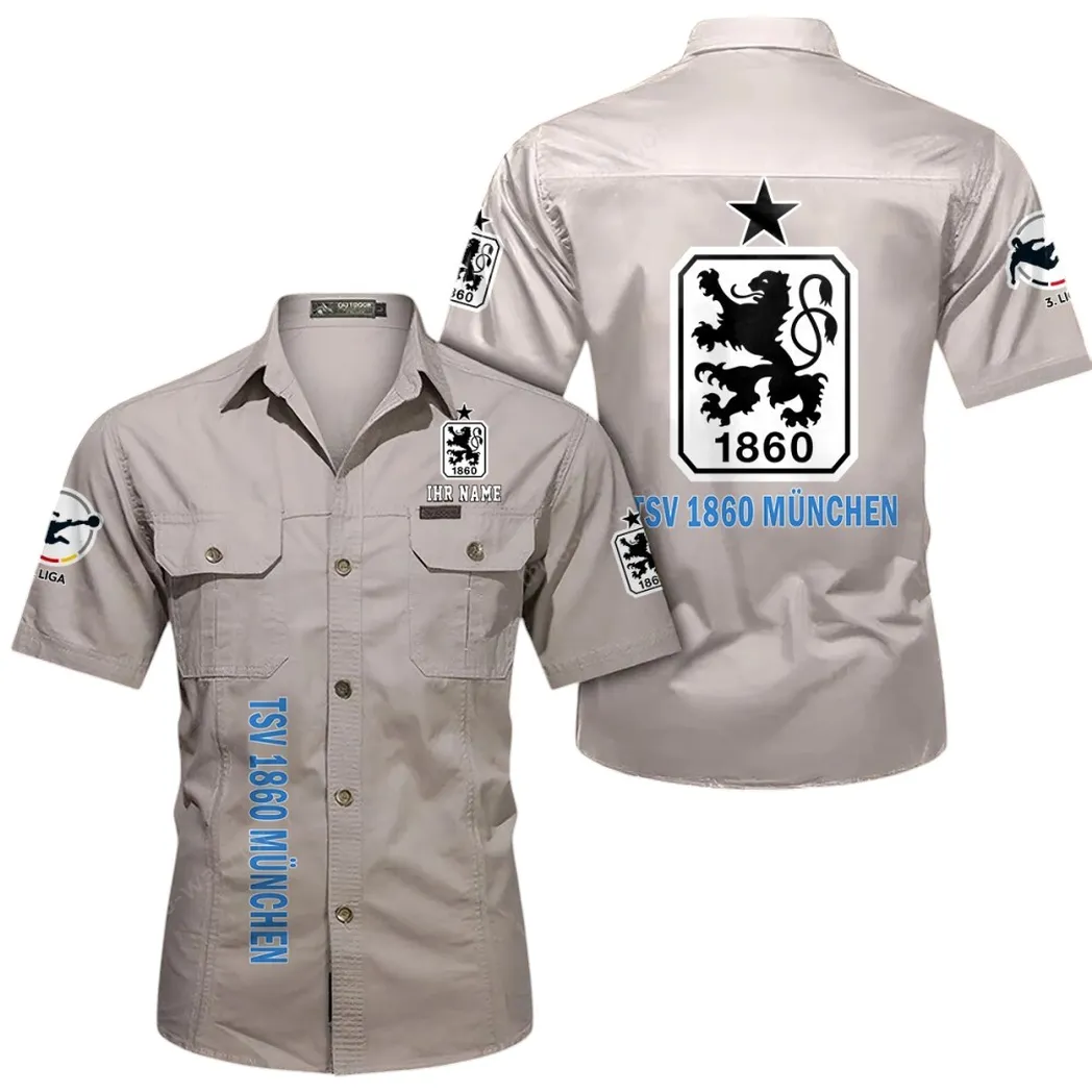 1860 Munich Hemd mit kurzen Ärmeln, All-Over-Print Kurzarmhemd BDE11052625257 - Beige