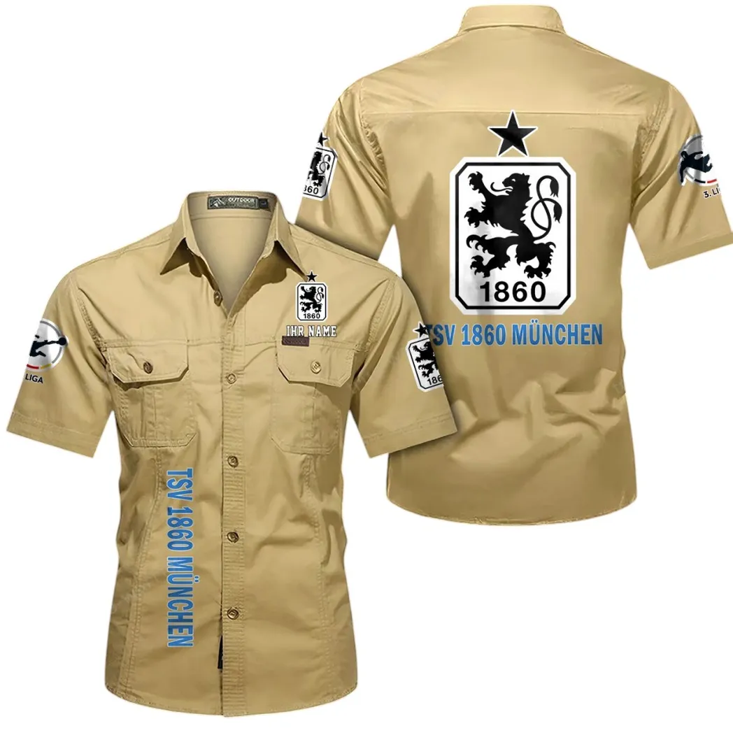 1860 Munich Hemd mit kurzen Ärmeln, All-Over-Print Kurzarmhemd BDE11052625257 - Khaki