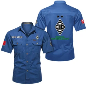 Borussia Monchengladbach Hemd mit kurzen Ärmeln, All-Over-Print Kurzarmhemd BDE10051325888 - Cowboyblau