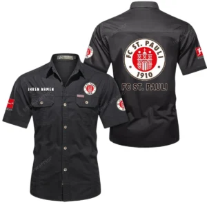 FC St. Pauli Hemd mit kurzen Ärmeln, All-Over-Print Kurzarmhemd BDE10051325895 - Schwarz