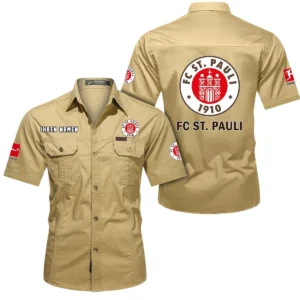 FC St. Pauli Hemd mit kurzen Ärmeln, All-Over-Print Kurzarmhemd BDE10051325895 - Khaki