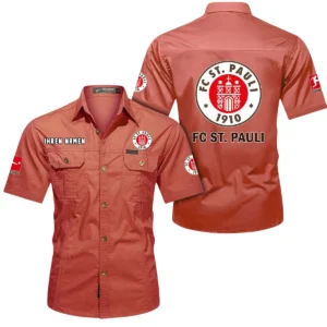 FC St. Pauli Hemd mit kurzen Ärmeln, All-Over-Print Kurzarmhemd BDE10051325895 - Rot