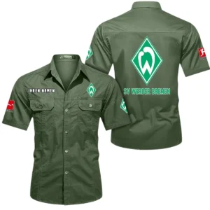 Werder Bremen Hemd mit kurzen Ärmeln, All-Over-Print Kurzarmhemd BDE10051325898 - Olivgrün