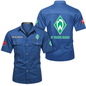 Werder Bremen Hemd mit kurzen Ärmeln, All-Over-Print Kurzarmhemd BDE10051325898 - Cowboyblau