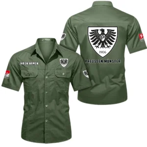 SC Preußen Münster Hemd mit kurzen Ärmeln, All-Over-Print Kurzarmhemd BDE10051325905 - Olivgrün