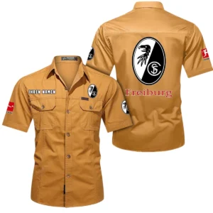SC Freiburg Hemd mit kurzen Ärmeln, All-Over-Print Kurzarmhemd BDE10051325919 - Gelb-Orange