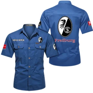 SC Freiburg Hemd mit kurzen Ärmeln, All-Over-Print Kurzarmhemd BDE10051325919 - Cowboyblau