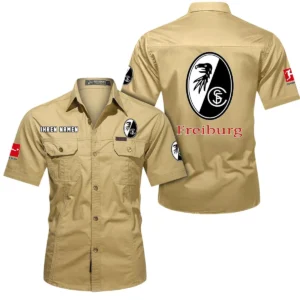 SC Freiburg Hemd mit kurzen Ärmeln, All-Over-Print Kurzarmhemd BDE10051325919 - Khaki