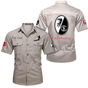 SC Freiburg Hemd mit kurzen Ärmeln, All-Over-Print Kurzarmhemd BDE10051325919 - Beige