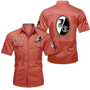 SC Freiburg Hemd mit kurzen Ärmeln, All-Over-Print Kurzarmhemd BDE10051325919 - Rot