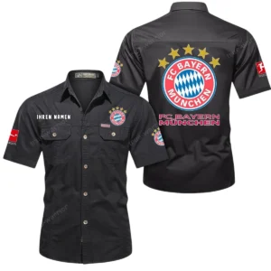 Bayern Munchen Hemd mit kurzen Ärmeln, All-Over-Print Kurzarmhemd BDE10051325943 - Schwarz