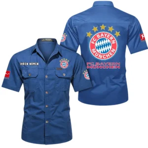 Bayern Munchen Hemd mit kurzen Ärmeln, All-Over-Print Kurzarmhemd BDE10051325943 - Cowboyblau